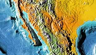 Baja California and Mexico with land and ocean floor relief